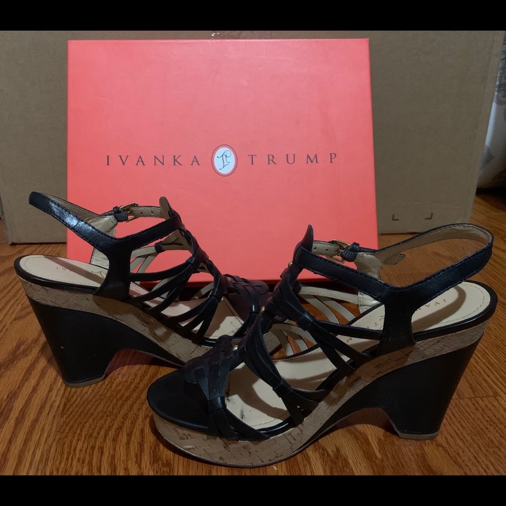 ivanka trump hourly leather and cork wedge sandals